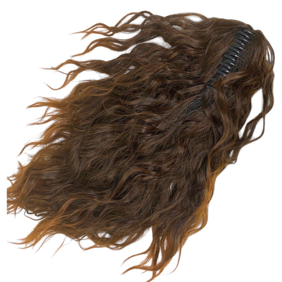 NEW Clip In Ponytail Synthetic Hair Extensions 14" Curly Brown Highlights 6H 1 2 - Picture 4 of 7